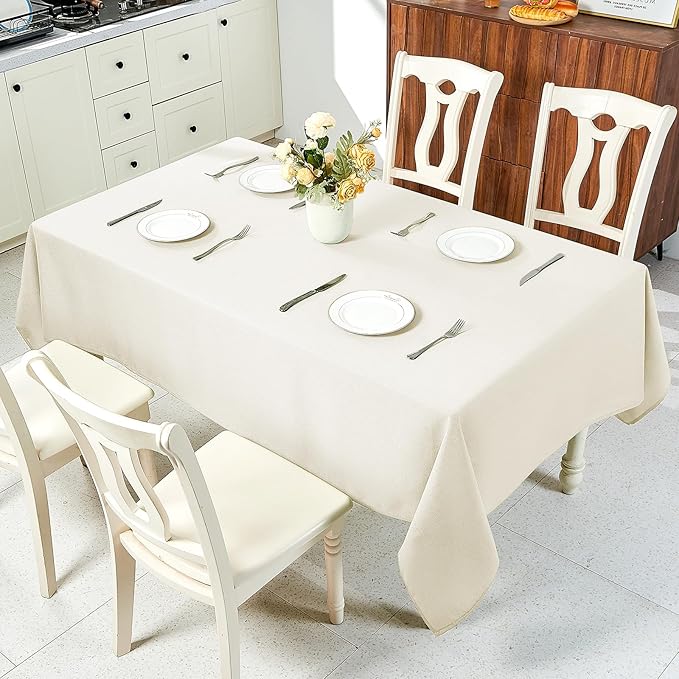 IVAPUPU Textured Linen Table Cloth for Rectangle Table - Ivory Tablecloths Rectangular Waterproof Wrinkle Free Wipeable Dining Cover for Spring Wedding Birthday Kitchen Decor, 60 x 84 Inch