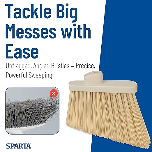 SPARTA Plastic Broom Head, Angled, Un-Flagged for Large Debris Indoor, Outdoor, Home, Restaurant, Lobby, Office, 12 Inches, Tan