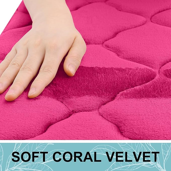 OLANLY Memory Foam Bath Mat Rug 30x20, Ultra Soft and Absorbent Bathroom Rugs, Non-Slip, Comfortable, Machine Washable Bath Carpet for Bathroom Floor, Tub, Shower and Home Decor Accessories, Deep Pink