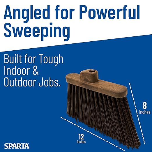 SPARTA Plastic Broom Head, Angled, Un-Flagged for Large Debris Indoor, Outdoor, Home, Restaurant, Lobby, Office, 12 Inches, Brown, (Pack of 12)