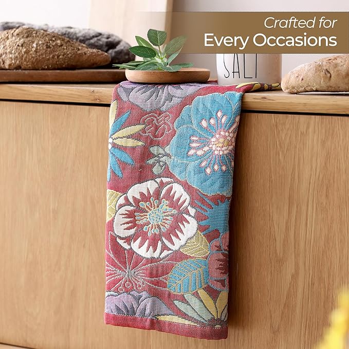 Dish Towels for Kitchen, Jacquard Woven Kitchen Towels Set, Reusable Reusable Cleaning Tea Towels Ultra Absorbent with Hanging Loop,Decorative Retro Hand Towels for Bathroom, Gift for Mom