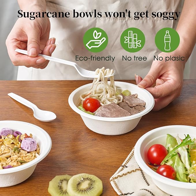 ECOLipak 500 Pack 12 oz Paper Bowls Disposable, Heavy-Duty Biodegradable Compostable Bowls Made of Natural Sugarcane Bagasse, Suitable for Salad, Dessert, Milk, Cereals