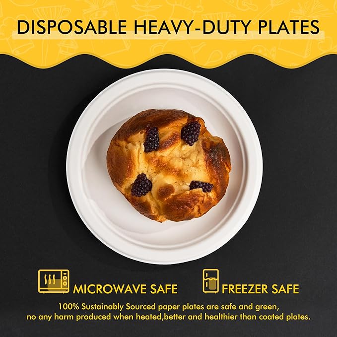 RACETOP Compostable Small Paper Plates 6 Inch [100 Pack], Dessert Plates, Disposable Biodegradable Heavy Duty Paper Plates, Made of Natural Sugarcane Fibers, Unbleached White, Round