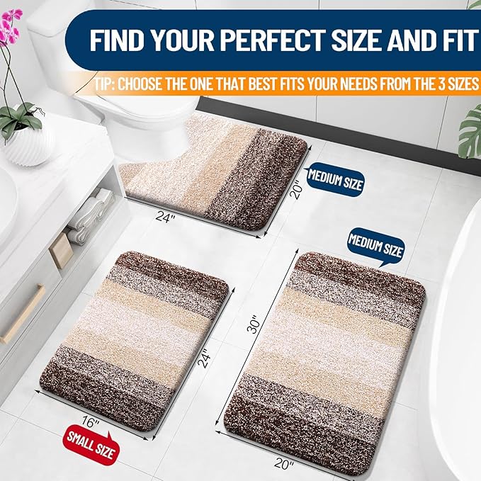 OLANLY Bathroom Rug Mat 24x16, Extra Soft and Absorbent Microfiber Bath Rugs, Non-Slip Plush Shaggy Bath Carpet, Machine Wash Dry, Bath Mats for Bathroom Floor, Tub and Shower, Brown