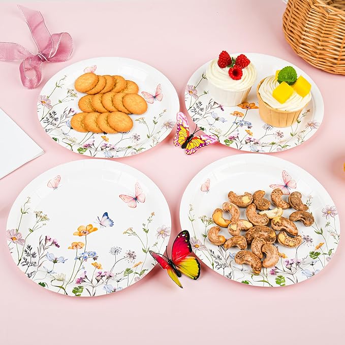 AimFun 48 Pcs Wildflower Paper Plates 9 Inch Disposable Floral Plates Spring Summer Watercolor Rustic Botanical Dinner Plates for Baby Shower Birthday Bridal Shower Wedding Tea Party