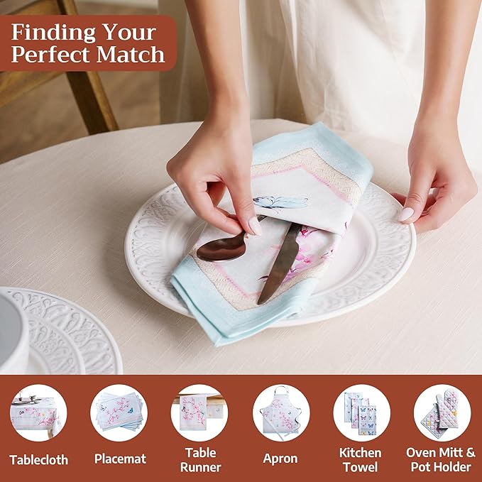 Maison d' Hermine 100% Cotton Cloth Napkins Set of 4 Everyday Reusable Square Napkins Cloth Washable Dinner Party Wedding Restaurant Hotel Kitchen Spring Summer (Blossoms in Spring, 20" x 20")