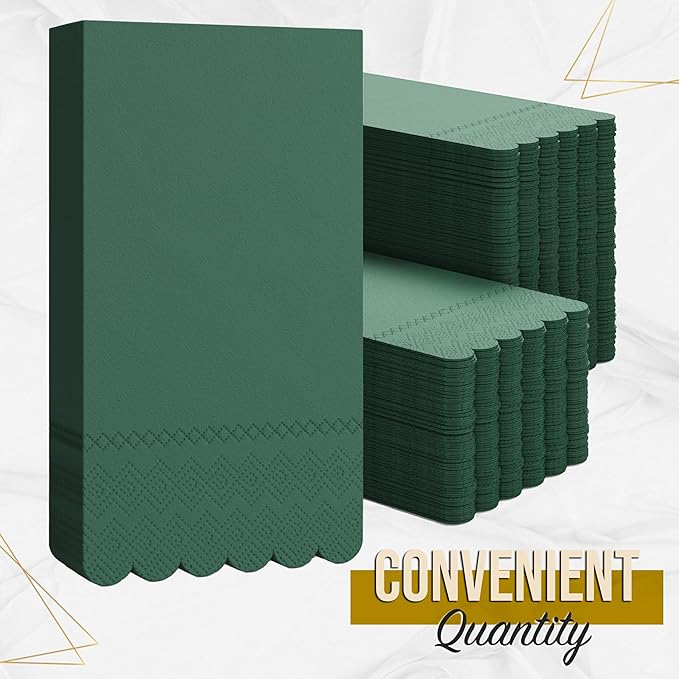 Party Solids Dark Green Scalloped Napkins Disposable 100 Pcs 3-Ply Dark Green Scalloped Dinner Napkins Disposable Decorative for Dinners & Parties, Paper Guest Towels for Bathroom & Party Supplies