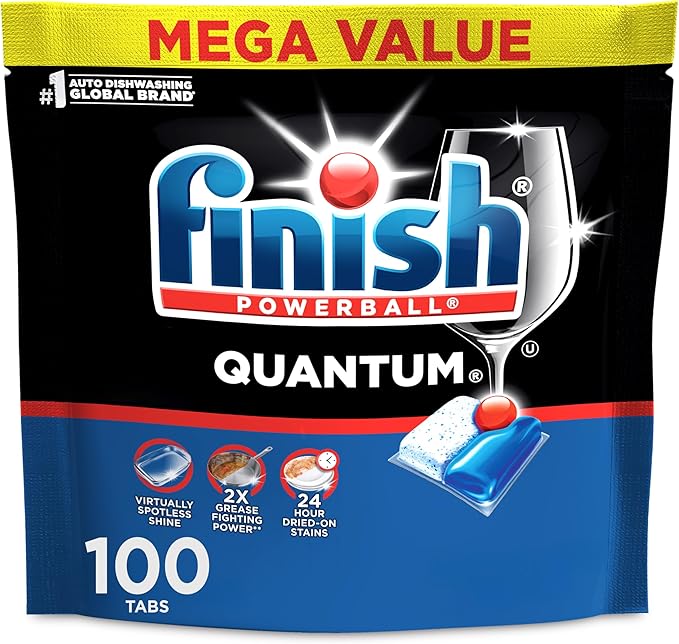Finish Quantum Dishwasher Pods, No Pre-Rinse Dishwasher Detergent Soap Removes 24HR Dried-On Stain and Grease, Leaving a Virtually Spotless Shine, Unscented, 100 Count