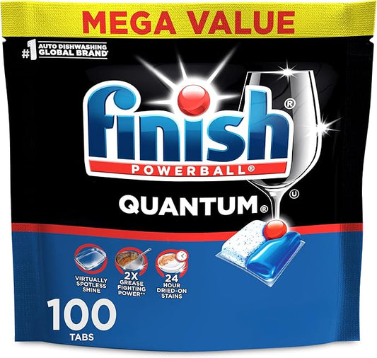 Finish Quantum Dishwasher Pods, No Pre-Rinse Dishwasher Detergent Soap Removes 24HR Dried-On Stain and Grease, Leaving a Virtually Spotless Shine, Unscented, 100 Count