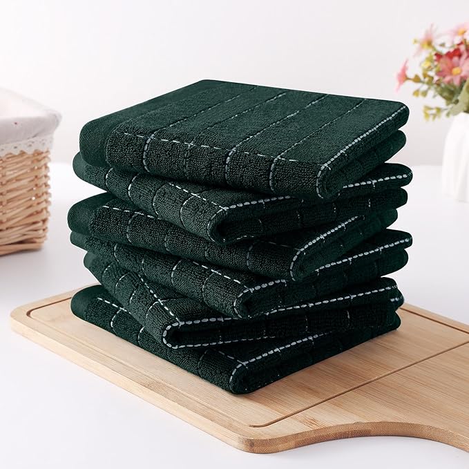 Homaxy 100% Cotton Terry Kitchen Dish Cloths, Ultra Soft and Absorbent Dish Towels for Kitchen, Suitable for Drying and Washing Dishes, 8 Pack, 12 x 12 Inches, Blackish Green
