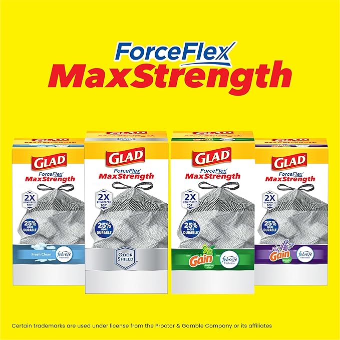 Glad ForceFlex MaxStrength Kitchen Trash Bags, 13 Gal, Fresh Clean Febreze, 34 Ct (Package May Vary) (Pack of 2)
