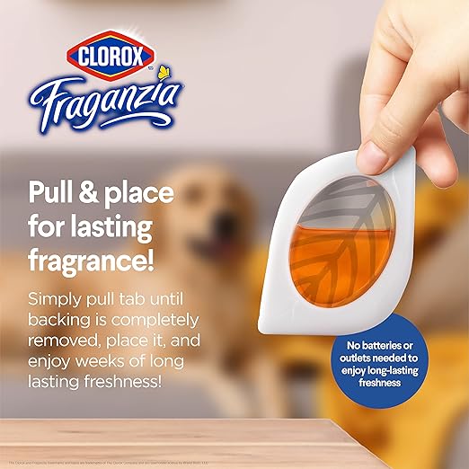 Clorox Fraganzia Small Rooms Air Freshener, Island Escape - Peel & Place, No-Plug, Battery-Free for Closets, Laundry Room, Entry Way, Bathroom, Locker, 0.25 Fl Oz Each, 2 Count - 12 Pack