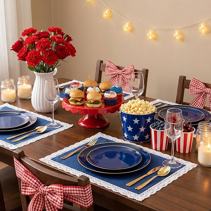 WDF 150pcs Blue plastic Plates - Navy Blue Plates Disposable - 25guest Disposable Dinnerware Sets for Party/Wedding/Birthday