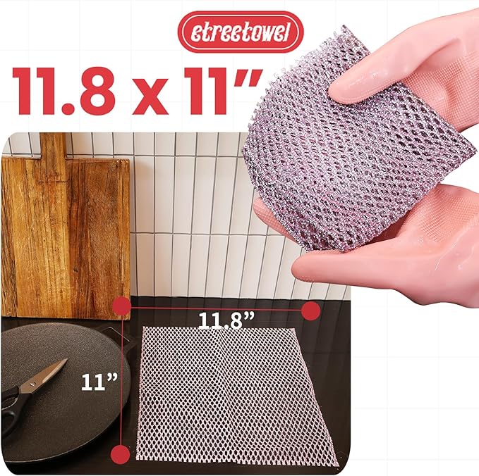 Long Duty Dish Scrubber (8PCs) Non Scratch Scourer Cloth Pads and Pot Scrubbers Netted Wash - Replace Kitchen Sponges for Dishwashing No Odor dishwash Durable Pan Cleaner