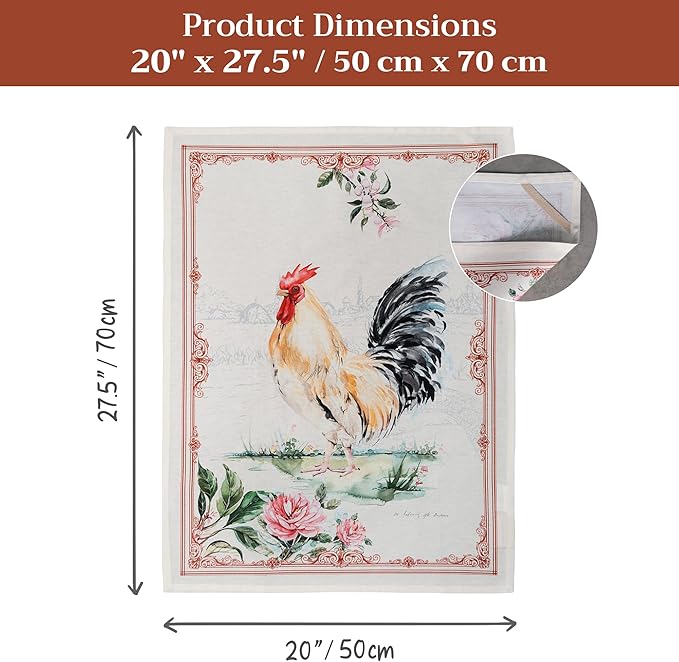 100% Cotton Kitchen Towel Campagne Maison d' Hermine Set of 2 Super Soft Highly Absorbent Hotel Quality Quick Drying Cleaning Dishcloth Tea Bar Towels Spring/Summer (Coq, 20"x27.50")