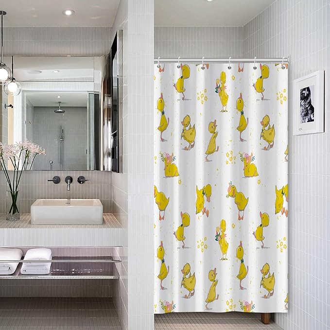 Baocicoo Cute Cartoon Baby Duck Shower Curtain Lovely Yellow Baby Duck Pattern Shower Curtain for Bathroom Bathtub Living Room Decor Fabric Waterproof Curtains for Bathroom with Hooks 36x72 Inches
