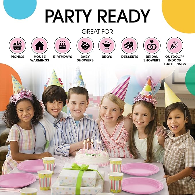 Exquisite Party Solids Pink Plastic Plates For Party Supplies 7" Pink Disposable Plates Heavy Duty 50 Pcs Plastic Dinnerware Sets Heavy Duty 350 GSM Disposable Dinnerware Set