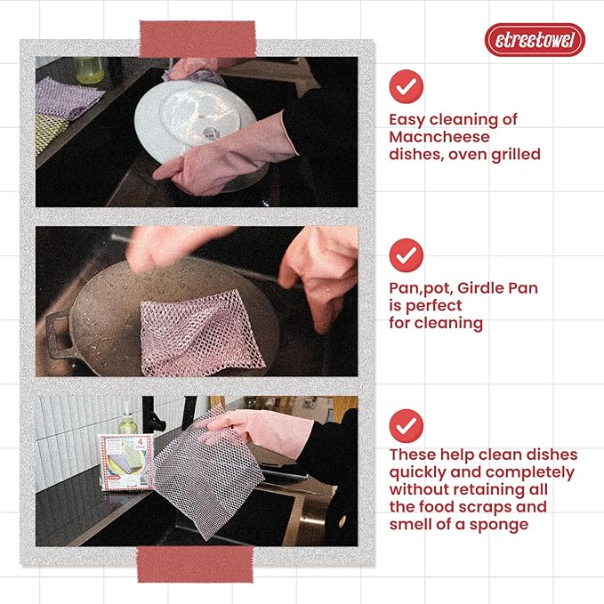Heavy Duty Dish Scrubber (4PCs) Non Scratch Scourer Cloth Pads and Pot Scrubbers Netted Wash - Replace Kitchen Sponges for Dishwashing No Odor dishwash Durable Pan Cleaner