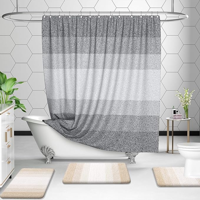 OLANLY Bathroom Rugs Sets 3 Piece, Soft Absorbent Microfiber Bath Mats and U-Shaped Contour Toilet Rug, Plush Shaggy Bath Mat Set for Bathroom (47"x20"+24"x16"+24"x20", Light Beige)