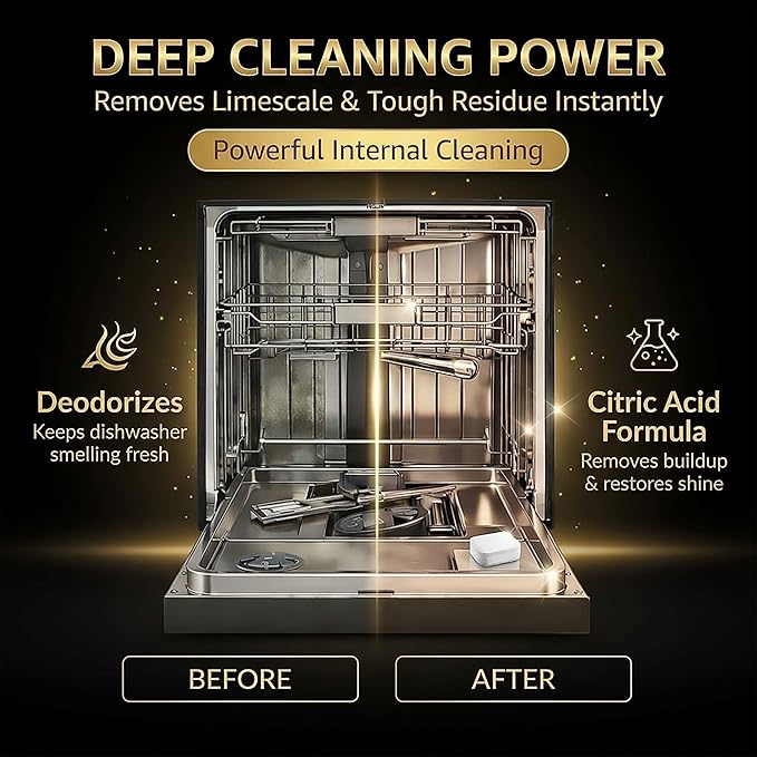 Dishwasher Cleaner and Deodorizer XL Tablets – Heavy-Duty Descaler & Odor Remover for Hard Water, Removes Spots & Residue, Enhance Drying & Shine, 12 Pack (1 Year Supply)