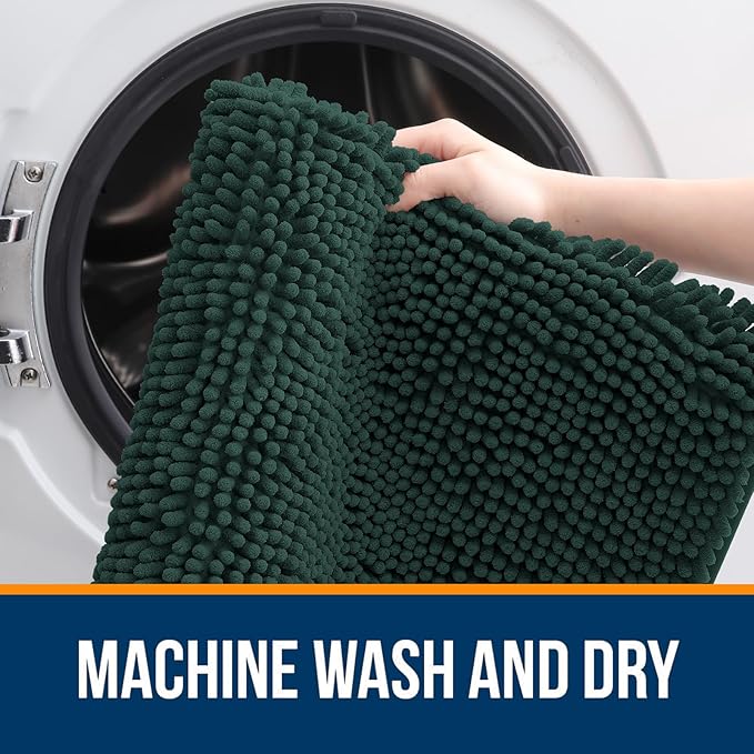 OLANLY Bathroom Rugs 30x18, Extra Soft Absorbent Chenille Bath Rugs, Rubber Backing Quick Dry, Machine Washable Bath Mats for Bathroom Floor, Tub and Shower, Home Decor Accessories, Blackish Green