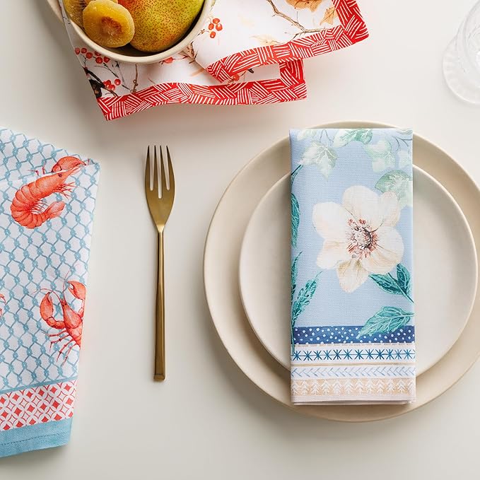 Maison d' Hermine 100% Cotton Cloth Napkins Set of 4 Everyday Reusable Square Napkins Cloth Washable Dinner Party Wedding Restaurant Hotel Kitchen Spring Summer (Winter Floral, 18" x 18")
