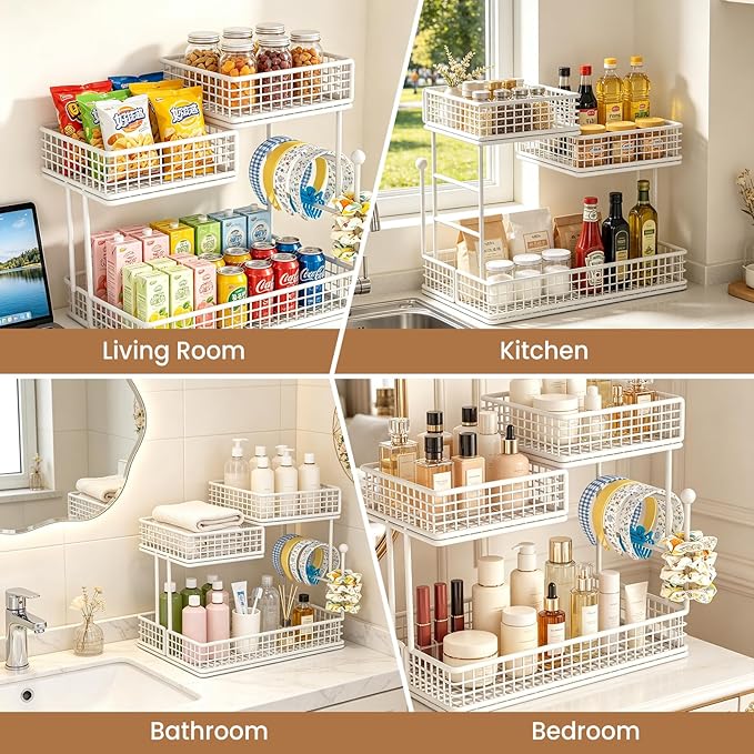3-Tier Metal Bathroom Countertop Organizer, Makeup Organizer for Vanity Countertop, Bathroom Shelf for Skincare, Perfume & Cosmetics, Multipurpose Storage Rack for Kitchen, Bedroom & Office (White)