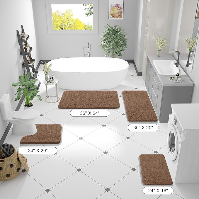 OLANLY Toilet Rugs U-Shaped 24x20, Extra Soft Absorbent Chenille Contour Bathroom Rugs for Toilet, Dry Quickly, Machine Washable, Non-Slip Bath Mat, Mocha