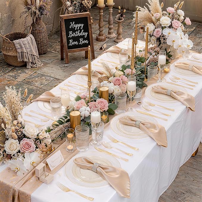 WDF 120PCS Gold Plastic Plates- Disposable Gold Glitter Plates, Premium Heavy Duty 60-10.25" Dinner Plate and 60-7.5" Salad Plate for Wedding Baby Shower Spring Birthday