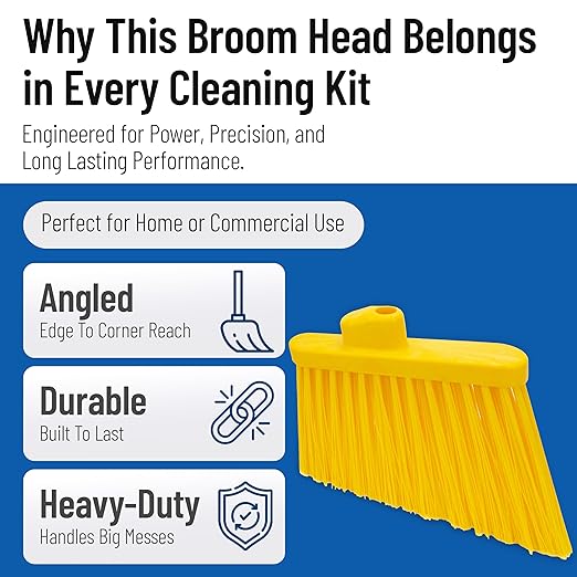 SPARTA Plastic Broom Head, Angled, Un-Flagged for Large Debris Indoor, Outdoor, Home, Restaurant, Lobby, Office, 12 Inches, Yellow, (Pack of 12)