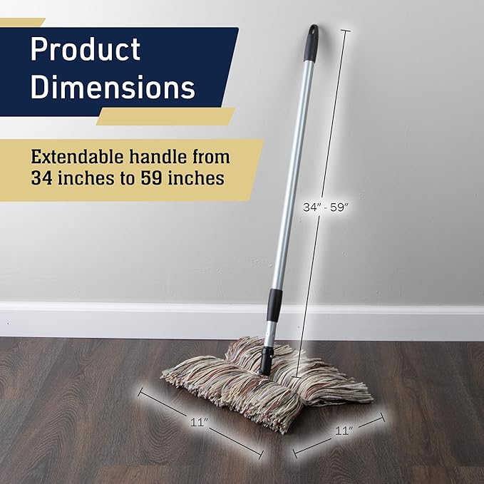 Dust Mop for Hardwood Floors - Extendable Duster Wand with 59” Long Telescoping Handle and Washable Wool Floor Mop Head - Long Dusters for Cleaning - Household Cleaning Tools by Kings County Tools