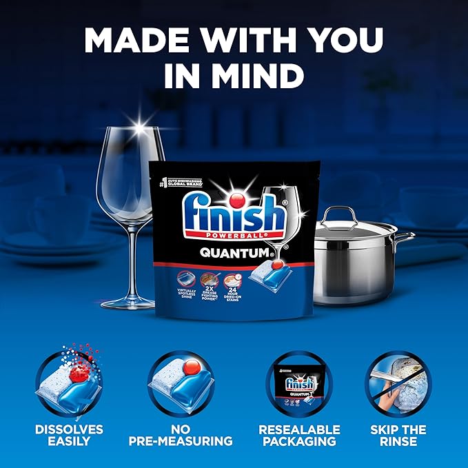 Finish Quantum Dishwasher Pods, No Pre-Rinse Dishwasher Detergent Soap Removes 24HR Dried-On Stain and Grease, Leaving a Virtually Spotless Shine, 14 Count