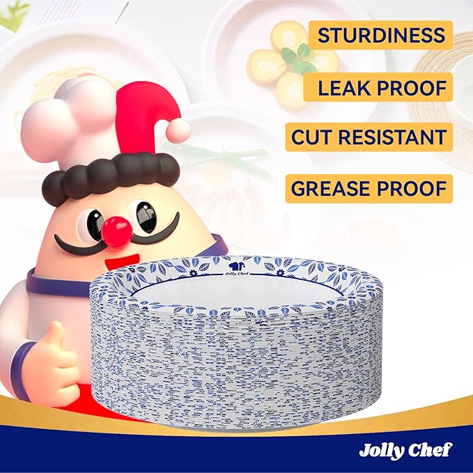 JOLLY CHEF 10 inch Disposable Paper Plates 140 Count, Soak Proof, Cut Proof, Heavy Duty Paper Plates for Everyday Use