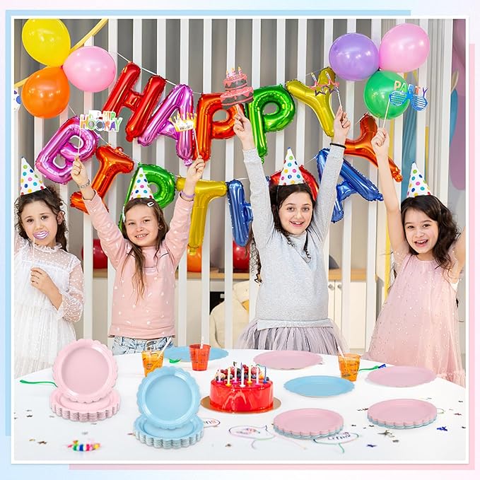 NatNarr 30 Pcs Gender Reveal Plates 9 Inch Disposable Scalloped Pink and Blue Plates Cute Dessert Cake Dinner Plate for Baby Shower, 1st Birthday