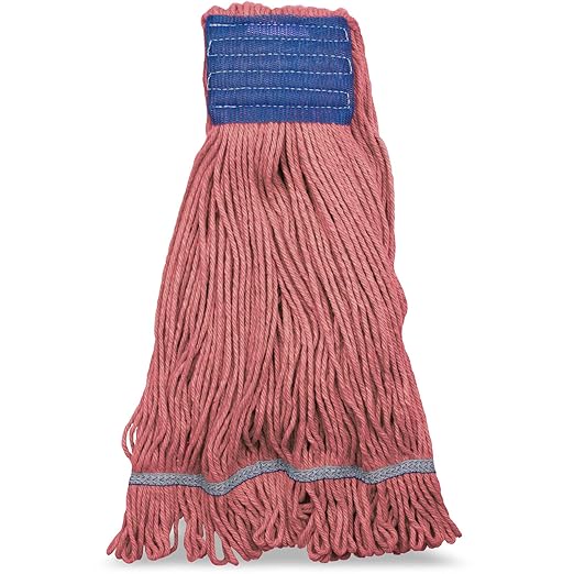 SPARTA Flo-Pac Cotton Mop Head, Loop-Ended, Wide Band with 5" Blue Band for Organized Cleaning, X-Large, Red, (Pack of 12)