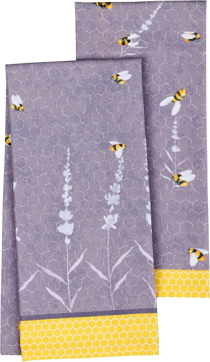 Maison d'Hermine Kitchen Towels Set of 2 100% Cotton 27.50" x 20" Reusable Cloth Tea Dish Towels Absorbent with Hanging Loop for Kitchen, Home, Dining, Cocktail Parties (Bees are Buzzing)