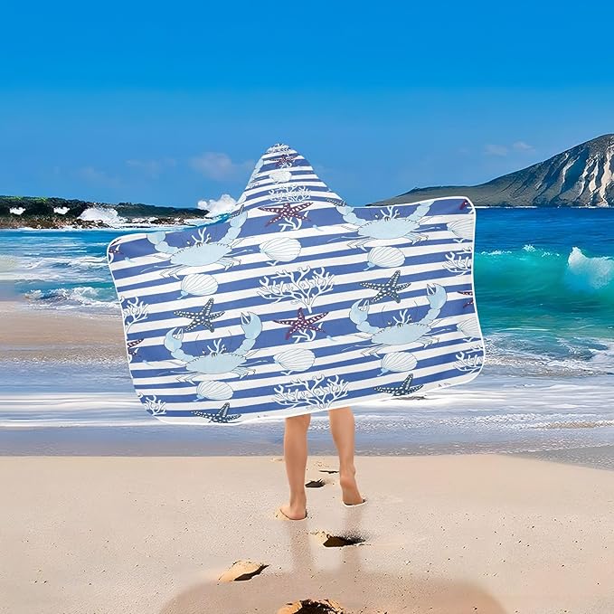 CEBUGI Shell Starfish Hooded Bath Towel for Kids Absorbent Soft Bath Towel Wrap with Hood 50x23.5in Pool Beach Shower Towel for Boys Girls