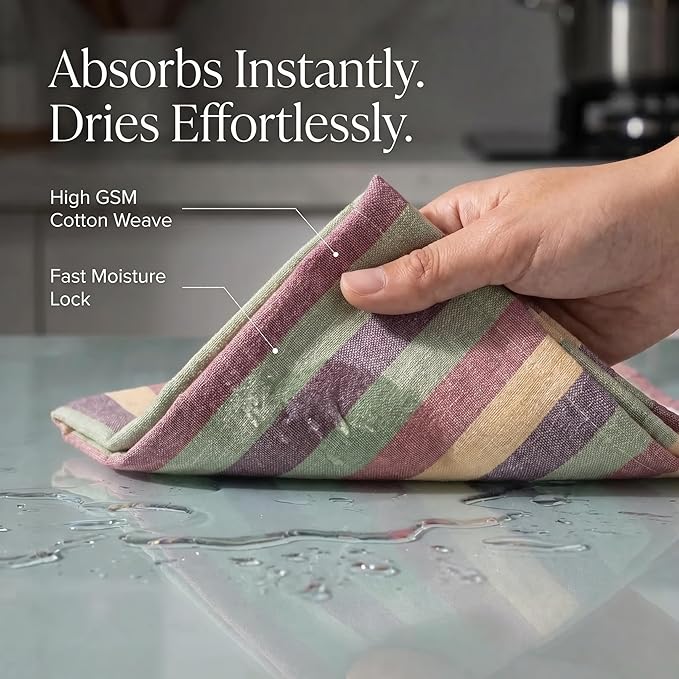 Urban Villa Kitchen Towels Harvest Stripes Dish Towels Set of 6 20" X30” 100% Cotton Highly Absorbent Quick Drying Dish Cloths & Dish Towels Thanksgiving Fall Tea Towels with Hanging Loop Towels