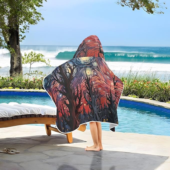 Hooded Towel for Kids Starry Night of The Forest Beach Wrap Bath Towels 50x23.5in