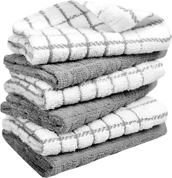 Bumble Dish Cloths (6 Pack) | 12” x 12” | 100% Cotton Kitchen Towels | 405 GSM | Soft, Highly Absorbent & Durable Dish Towels for Kitchen | Gray