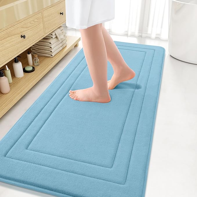 Arotive Memory Foam Bathroom Rug Mat 59x24, Ultra Soft and Absorbent Bath Mat, Machine Wash Dry, Comfortable Bath Rug Carpet for Bathroom Floor, Tub and Shower, Blue