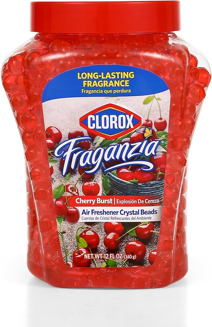 Clorox Fraganzia Crystal Beads Air Freshener, Long Lasting Room Deodorizer and Odor Eliminator Gel Beads to Freshen Home, Car, or Office, Cherry Burst Scent, 12 Fl Oz - 12 Pack