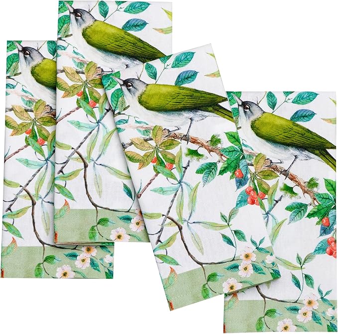 Maison d' Hermine 100% Cotton Cloth Napkins Set of 4 Everyday Reusable Square Napkins Cloth Washable Dinner Party Wedding Restaurant Hotel Kitchen Spring Summer (Mesange, 18" x 18")