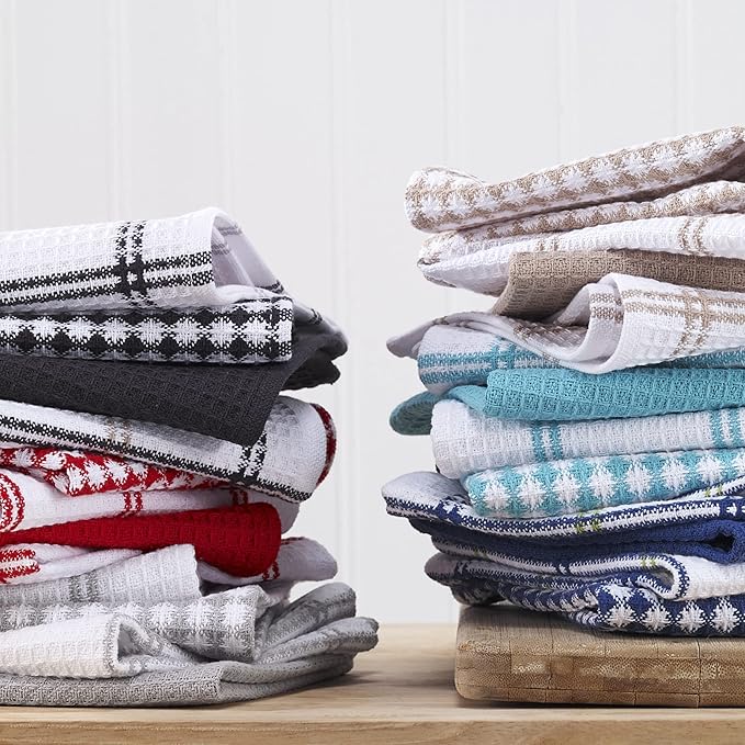T-Fal Premium Waffle Dish Cloths: Highly Absorbent, Super Soft Long Lasting - 100% Cotton, 12"x13" Towel for Cleaning & Drying, (4-Pack), Red