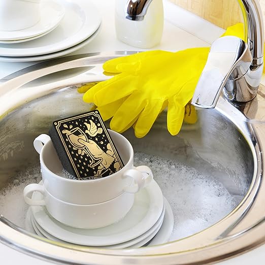 Genuine Fred Clean Fate Tarot Card Kitchen Sponges, Set of 3 Multi Layer Sponges with Metallic Gold Tarot Card Designs Fun, Functional, Mystical, Whimsical Kitchen Cleaning and Decor