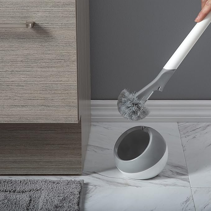 Bath Bliss Quarter Note Bathroom Toilet Brush | Dimensions : 4.72" L x 4.72" W x 14.57" H | Bathroom Clean | Rust Proof Material | Durable | Compact Design | Grey