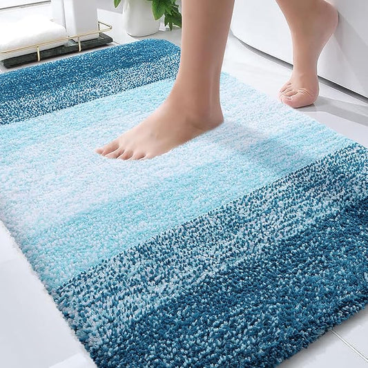 OLANLY Bathroom Rugs Mat 34x21, Extra Soft Absorbent Microfiber Bath Rugs, Rubber Backing, Quick Dry, Washable Bath Mats for Bathroom Floor, Tub and Shower, Home Decor Accessories, Peacock Blue