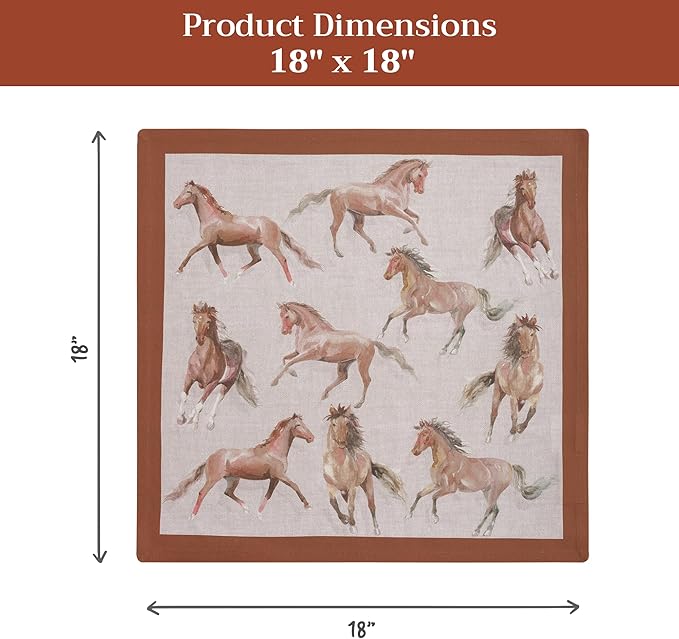 Maison d' Hermine 100% Cotton Cloth Napkins Set of 4 Everyday Reusable Square Napkins Cloth Washable Dinner Party Wedding Restaurant Hotel Kitchen Spring Summer (Free Horse, 18" x 18")