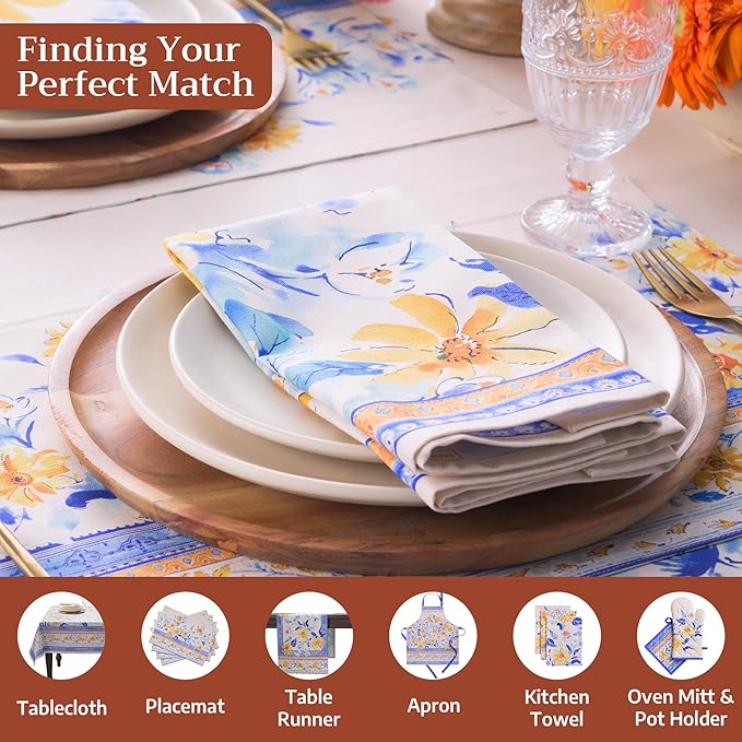 Maison d' Hermine 100% Cotton Cloth Napkins Set of 4 Everyday Reusable Square Napkins Cloth Washable Dinner Party Wedding Restaurant Hotel Kitchen Spring Summer (Girassol, 20" x 20")
