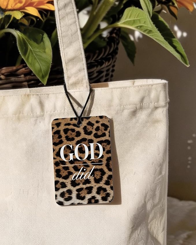 Christian Leopard Print Orange Citrus Car Air Freshener 4pcs, Trendy Cheetah Cross Lucky 8 Ball Ace Card Religious Hanging Scents Car Accessories Interior Mirror Decor for Women Girls